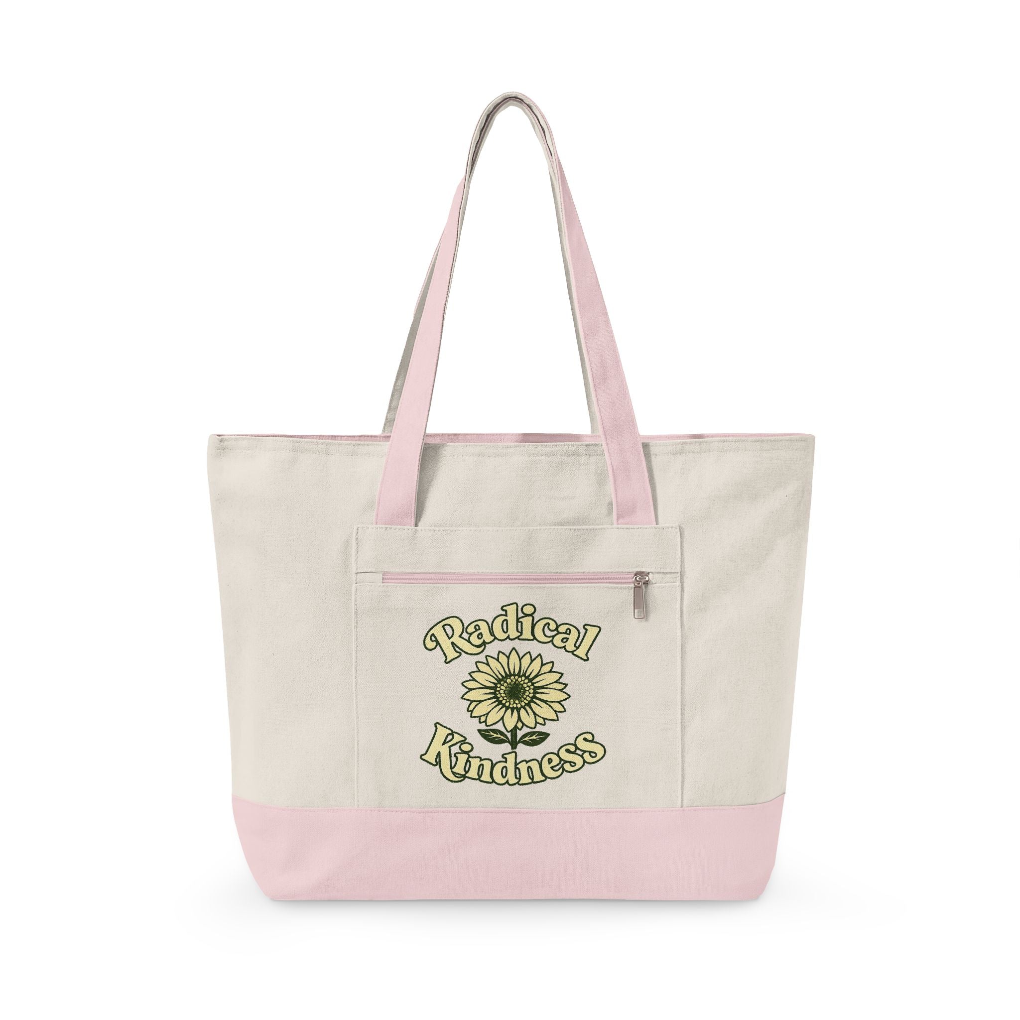 🌼 Radical Kindness Canvas Tote Bag — Sunflower Zippered Tote