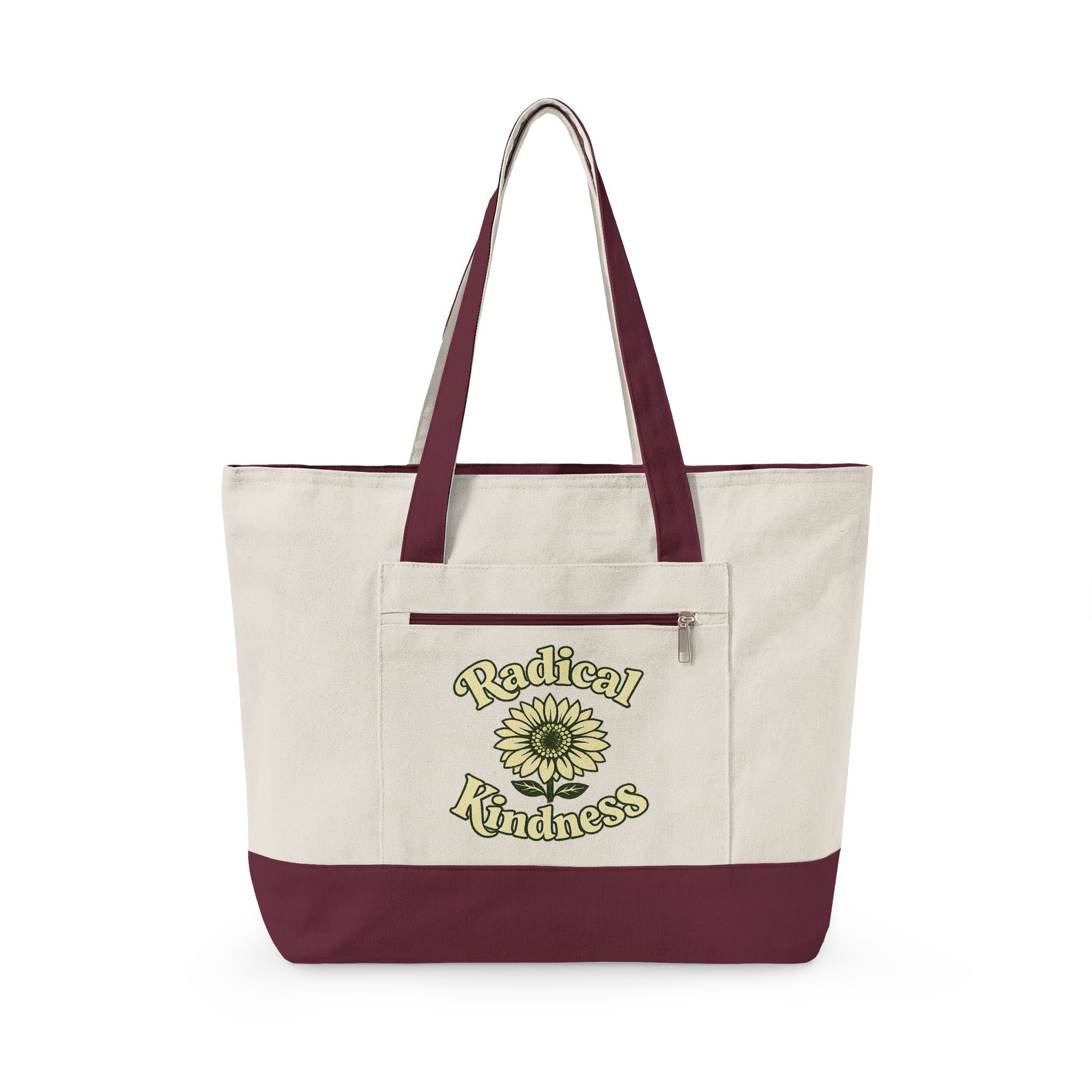 🌼 Radical Kindness Canvas Tote Bag — Sunflower Zippered Tote