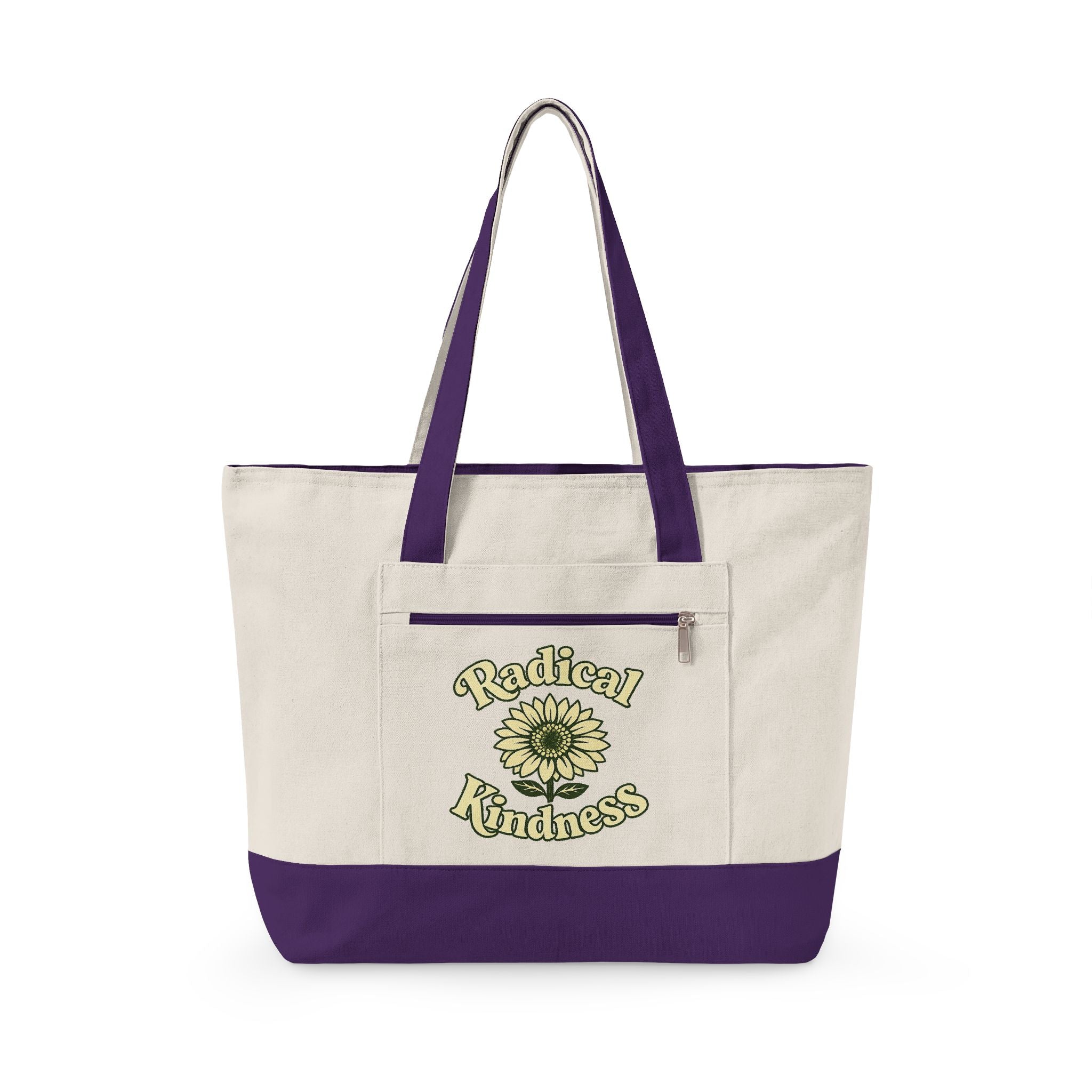 🌼 Radical Kindness Canvas Tote Bag — Sunflower Zippered Tote