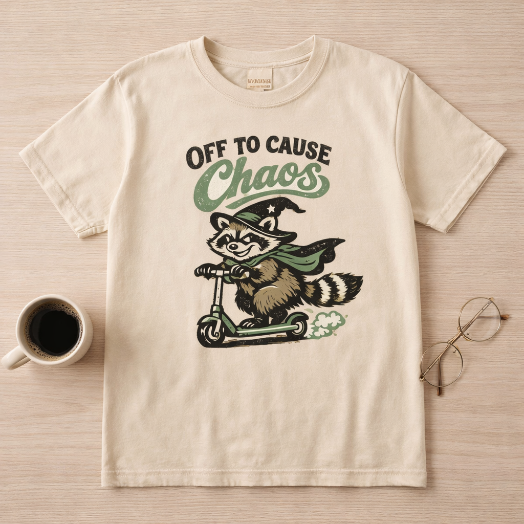 🦝 Off to Cause Chaos — Playful Vintage Graphic Tee