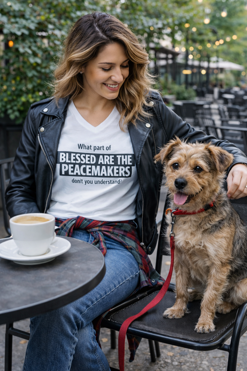 Blessed Are the Peacemakers Tee – Christian Faith Quote V-Neck Shirt