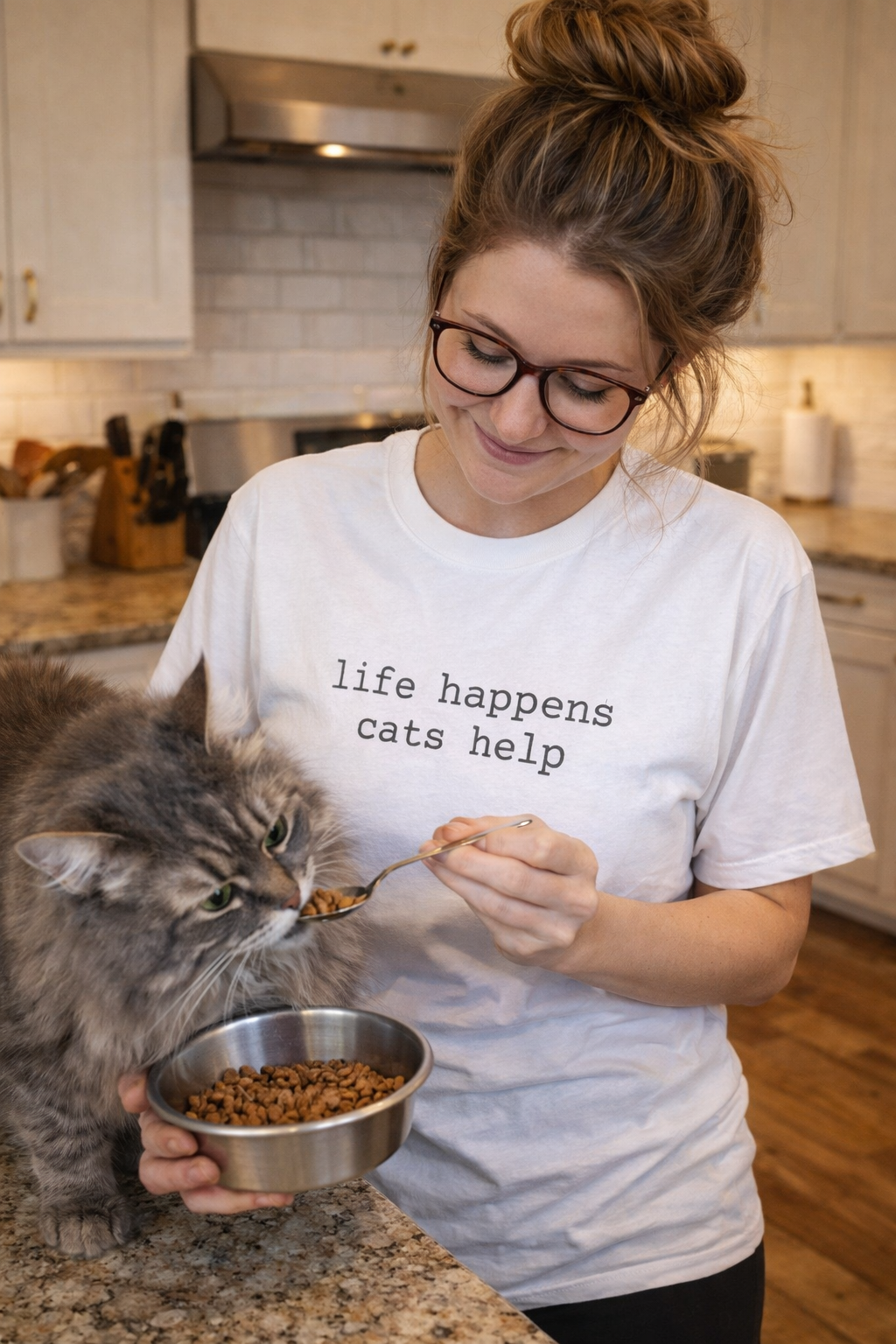 🐾 Life Happens. Cats Help. — The Comfort Tee for Cat People