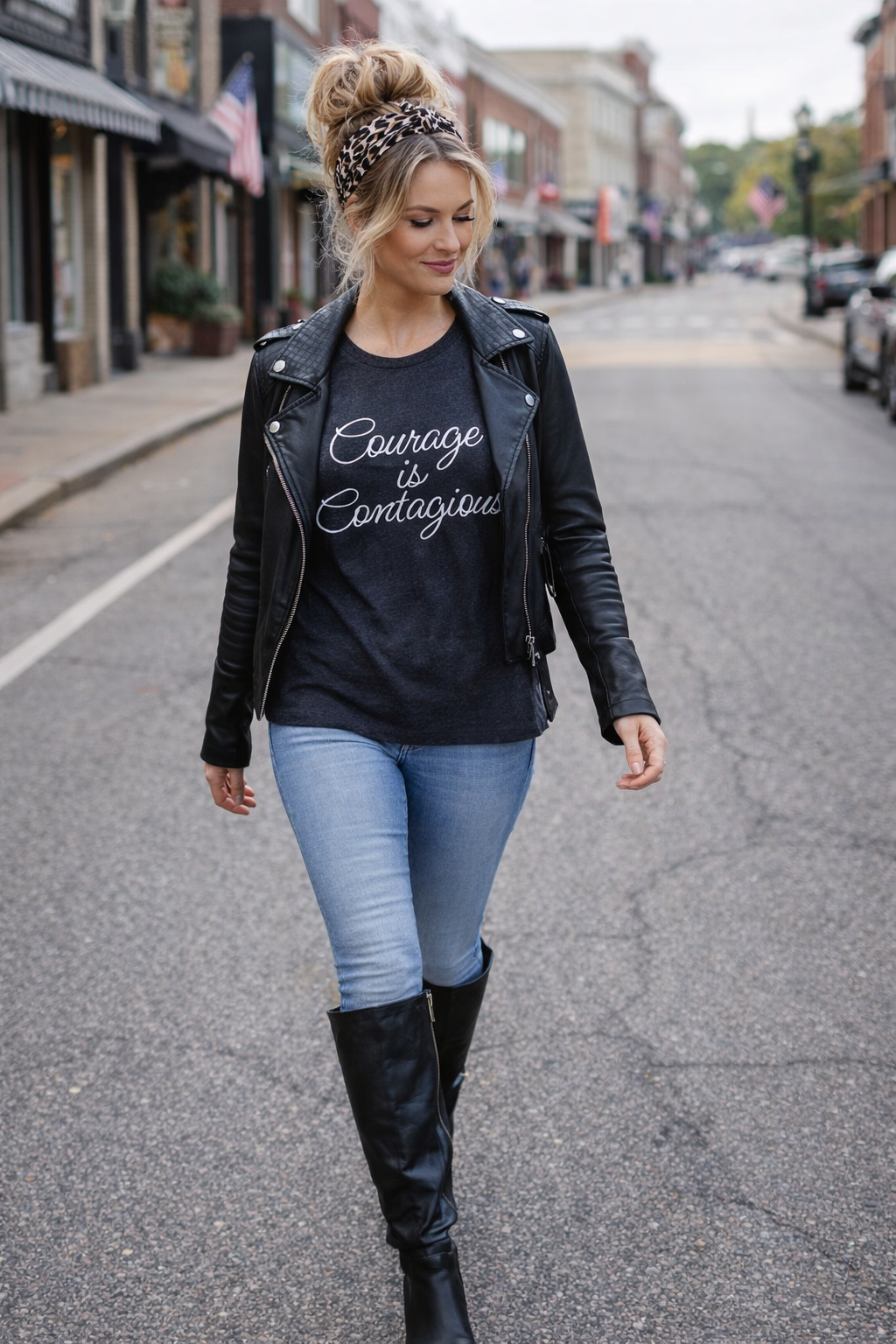 Courage Is Contagious Script Tee – Empowering Graphic T-Shirt for Women