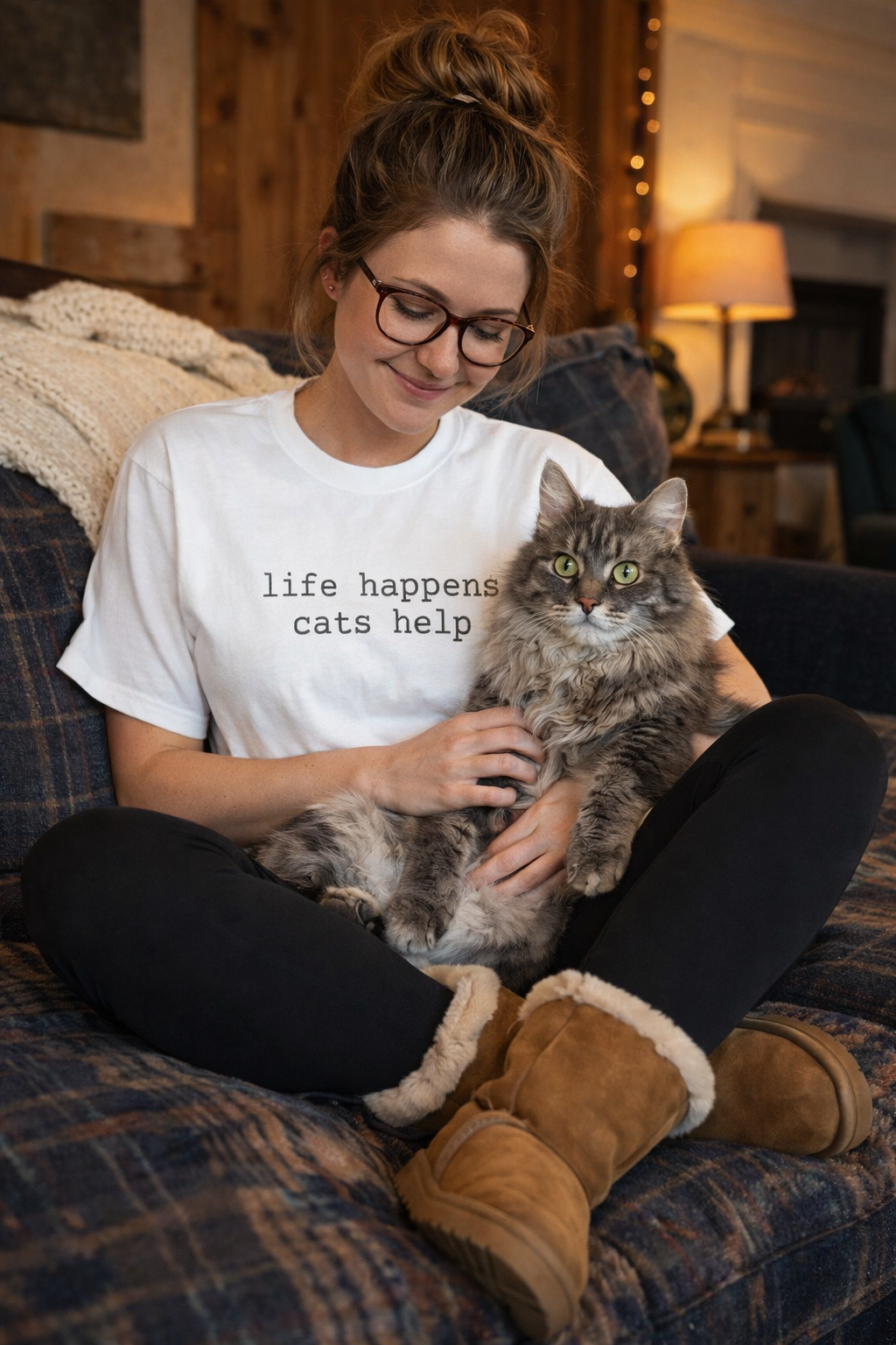 🐾 Life Happens. Cats Help. — The Comfort Tee for Cat People